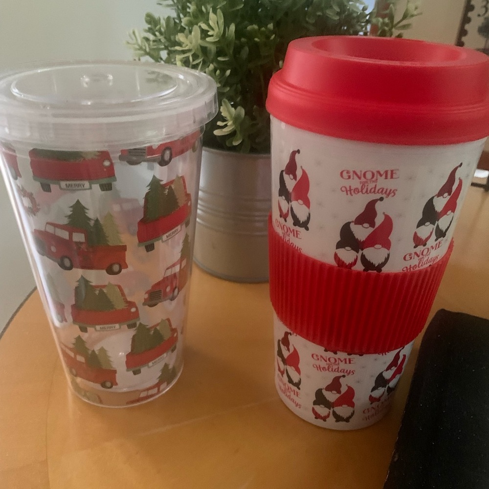 Two sets of Holiday cups.